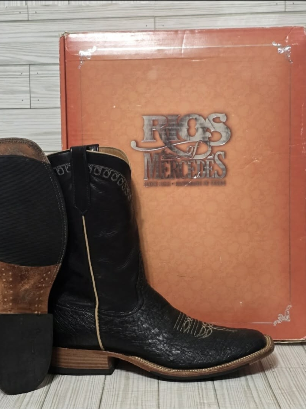 Rios of Mercedes Black Leather Cowboy Boots 9 D